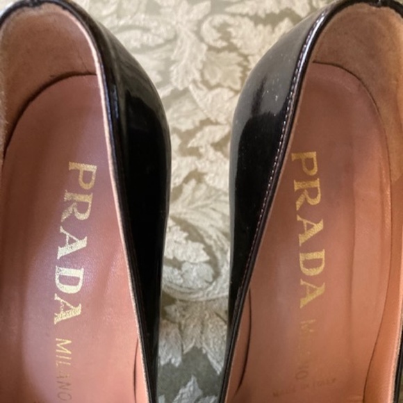 Prada Brown Patent Leather Peep Toe Pumps - Picture 7 of 9